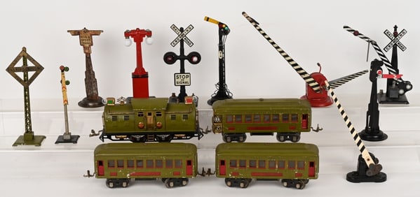 LIONEL PREWAR 0 GA 254E ENGINE & 3 PASSENGER CARS