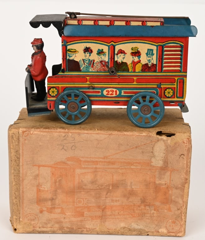 GERMAN TIN WINDUP RICHTER TROLLEY CAR w/ BOX (1 of 6)