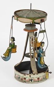 GERMAN TIN WINDUP CAROUSEL SWING w/ LADIES