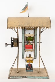 EARLY GERMAN HAND PAINTED WINDUP FERRIS WHEEL