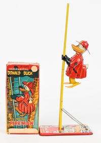 LINEMAR TIN WINDUP DONALD DUCK FIREMAN w/ BOX