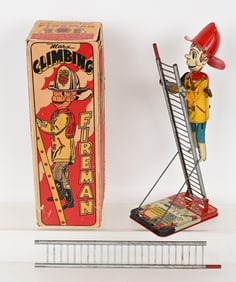 MARX TIN WINDUP CLIMBING FIREMAN w/ BOX