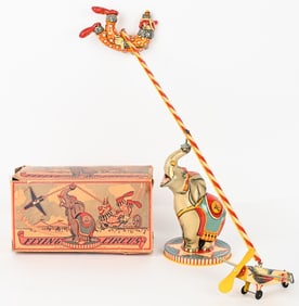 UNIQUE ART TIN WINDUP FLYING CIRCUS w/ BOX