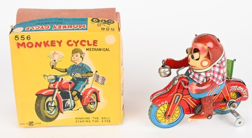 JAPAN TIN WINDUP MONKEY CYCLE w/ BOX