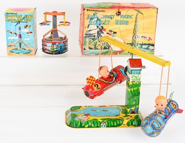 2- JAPAN TIN WINDUP AMUSMENT PARK TOYS w/ BOX