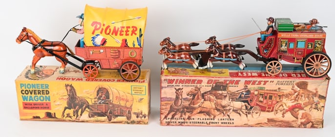 2- JAPAN BATTERY OP COVERED WAGONS w/ BOX