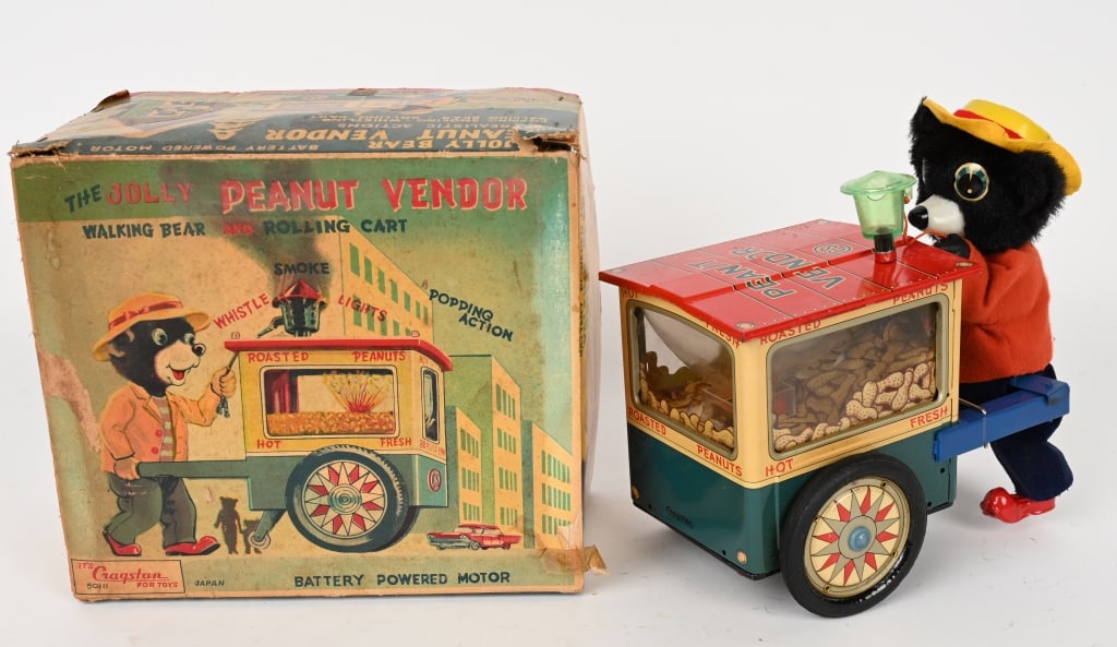 JAPAN BATTERY OP JOLLY BEAR PEANUT VENDOR w/ BOX (1 of 7)