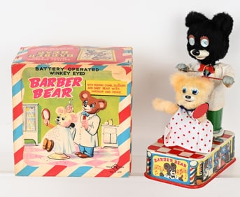 JAPAN BATTERY OP BARBER BEAR w/ BOX