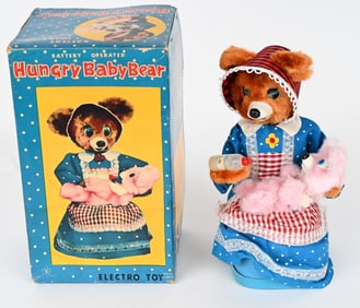 JAPAN BATTERY OP HUNGRY BABY BEAR w/ BOX