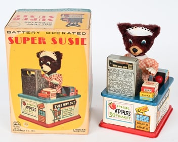 LINEMAR BATTERY OP SUPER SUSIE CASHIER BEAR w/BOX
