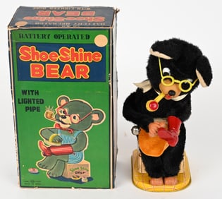 JAPAN BATTERY OP SHOE SHINE BEAR w/ BOX