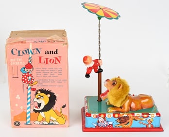 JAPAN BATTERY OP CLOWN AND LION w/ BOX