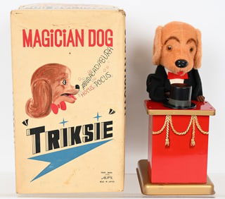 JAPAN WINDUP TRIKSIE MAGICIAN DOG w/ BOX