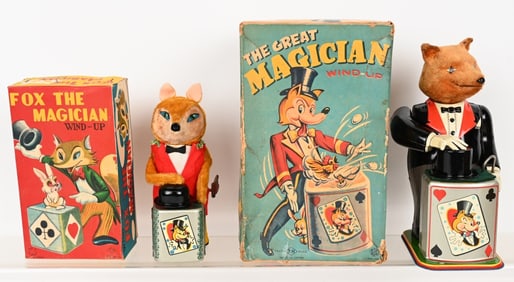 2- JAPAN WINDUP MAGICIAN FOX w/ BOX
