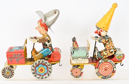 2- UNIQUE ART TIN WINDUP CRAZY CARS