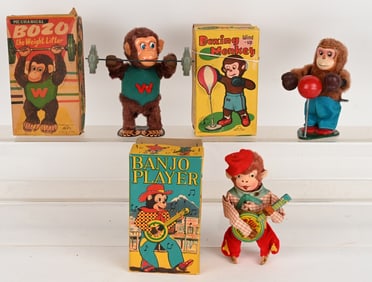 3- JAPAN WINDUP MONKEY TOYS w/ BOXES
