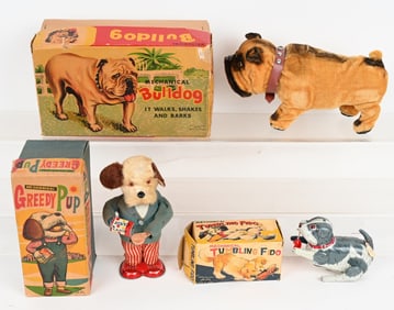 3- JAPAN WINDUP DOG TOYS w/ BOXES