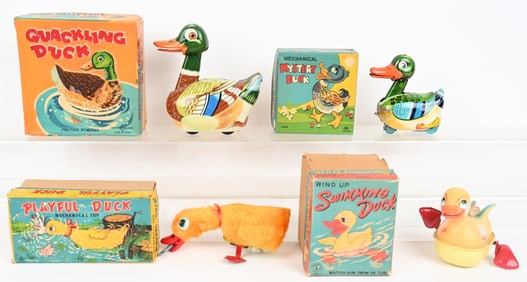 4- JAPAN WINDUP DUCK TOYS w/ BOXES