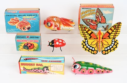 4- JAPAN WINDUP ANIMALS TOYS w/ BOXES