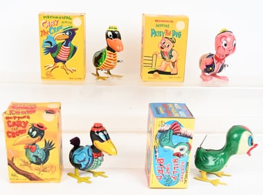 4- MARX WINDUP ANIMAL HOPPING TOYS w/ BOX