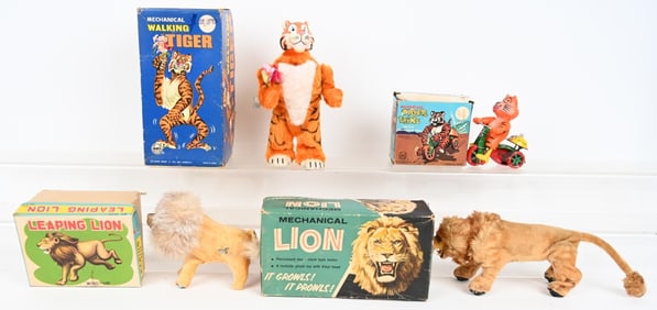 4- WINDUP LION & TIGER TOYS w/ BOX