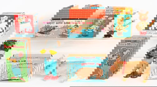 5- JAPAN WINDUP ANIMAL TOYS w/ BOXES