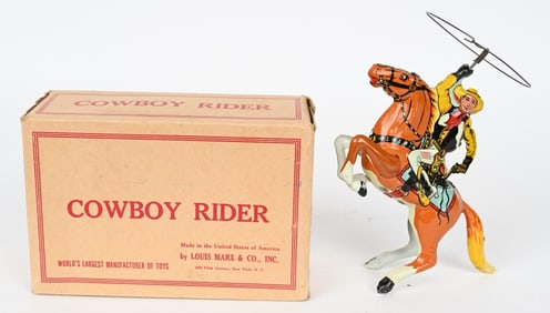 MARX TIN WINDUP COWBOY RIDER w/ BOX