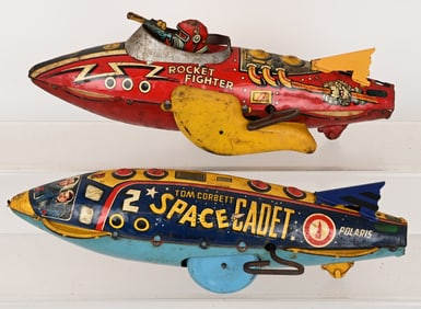 2- MARX TIN WINDUPS, ROCKET FIGHTER , TOM CORBETT