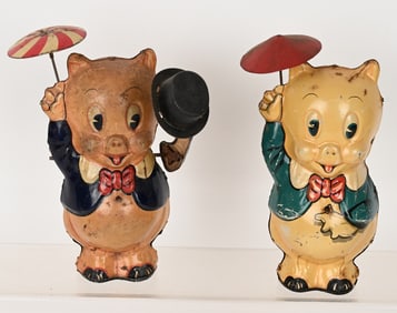 2- MARX TIN WINDUP PORKY PIG TOYS