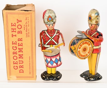 2- MARX TIN WINDUP GEORGE THE DRUMMERS w/ BOXES