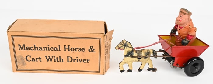 MARX WINDUP BLUTO HORSE CART & DRIVER w/ BOX
