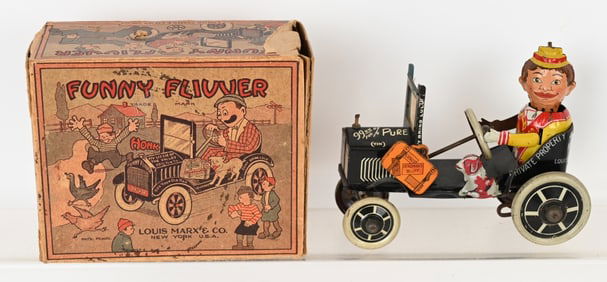 MARX TIN WINDUP FUNNY FLIVER CRAZY CAR w/ BOX