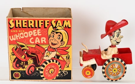 MARX WINDUP SHERIFF SAM WHOOPEE CAR w/ BOX