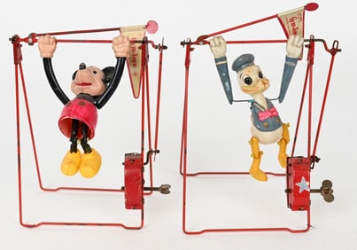2- LINEMAR WINDUP GYM TOYS, MICKEY & DONALD