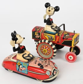 2- MARX TIN WINDUP MICKEY MOUSE CARS