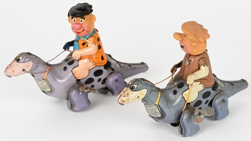 MARX TIN WINDUP FRED & BARNEY ON DINO