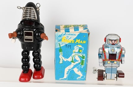 JAPAN TIN WINDUP ROBOT & SPACE MAN w/ BOX