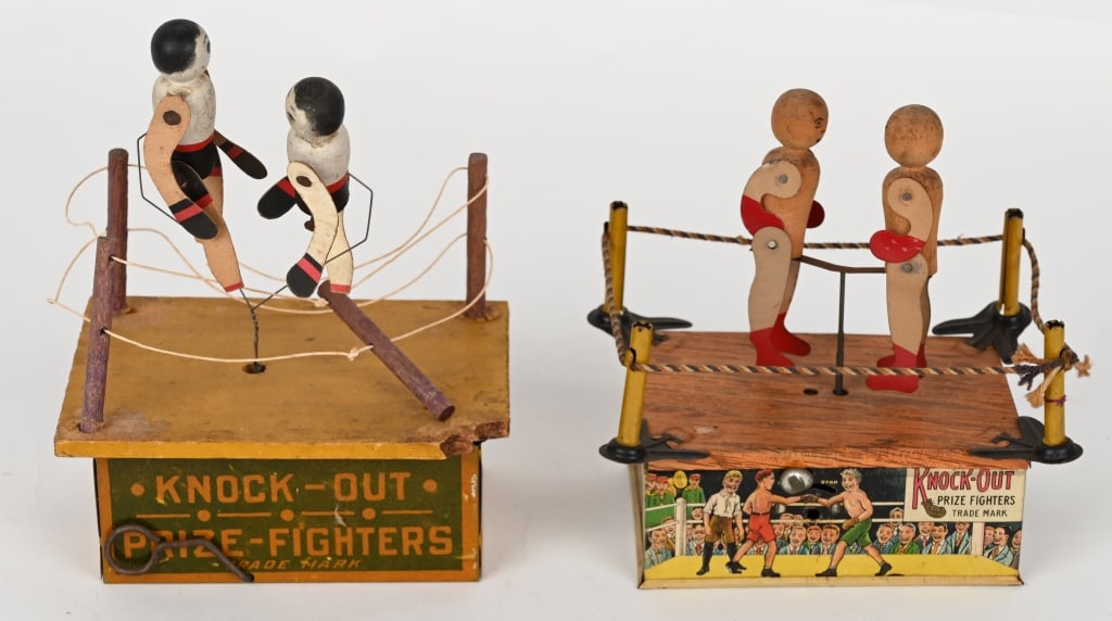 2- STRAUSS TIN & WOOD WINDUP BOXERS (1 of 7)