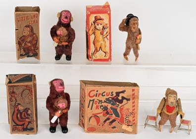 4- JAPAN WINDUP MONKEYS, 3 w/ BOXES