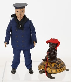 LEHMANN TIN WINDUP SAILOR & SUSI TURTLE w/ RIDER