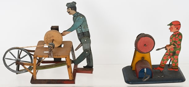 STRAUSS & GERMAN TIN WINDUP SCISSORS GRINDERS