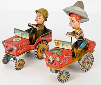 2- UNIQUE ART TIN WINDUP CRAZY CARS