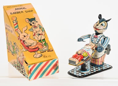 JAPAN TPS TIN WINDUP ANIMAL BARBERSHOP w/ BOX