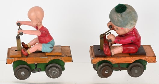 2- PRE-WAR JAPAN CELLULOID HAND CAR TOYS