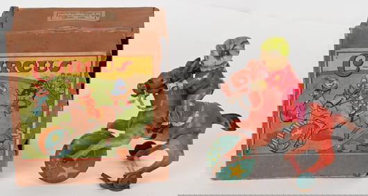 JAPAN CELLULOID WINDUP CIRCUS RIDER w/ BOX