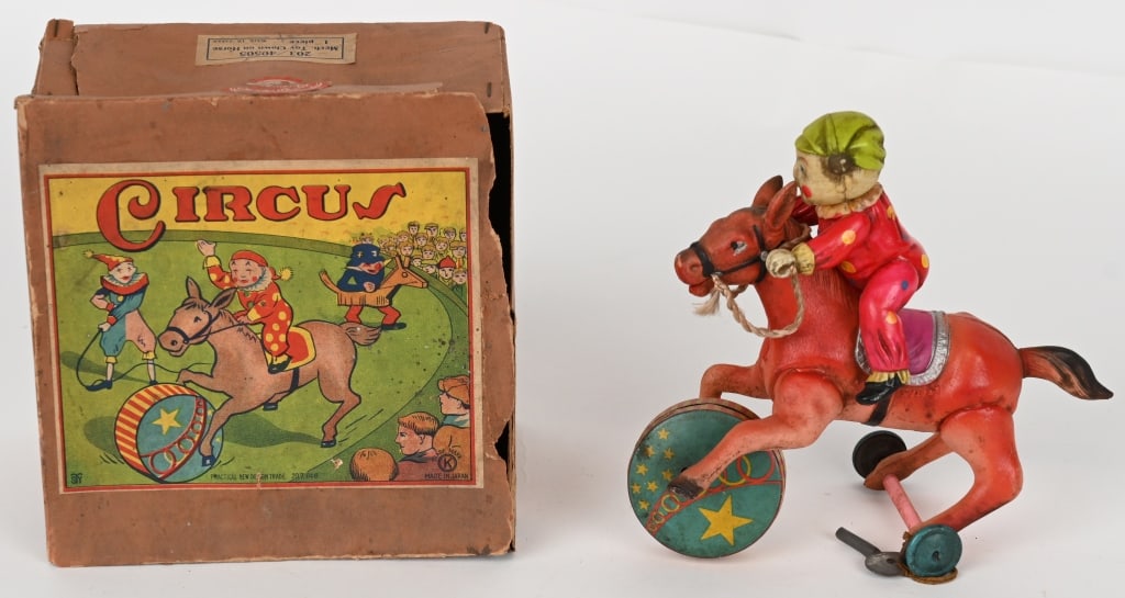 JAPAN CELLULOID WINDUP CIRCUS RIDER w/ BOX (1 of 6)