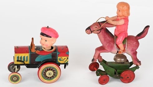 2- PRE-WAR JAPAN TIN & CELLULOID WINDUP TOYS