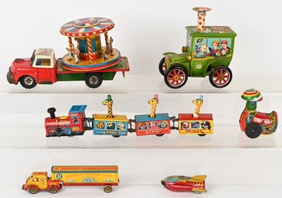 LOT OF TIN MECHANICAL CIRCUS TOYS & MORE