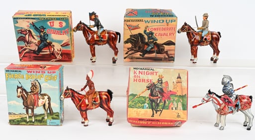4- JAPAN WINDUP HORSE & RIDER TOYS w/ BOXES