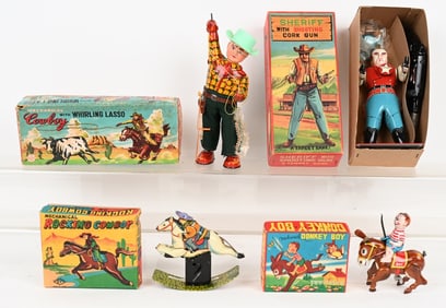 4- JAPAN WINDUP COWBOY TOYS w/ BOXES
